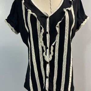 INC black short sleeve blouse with lace trim